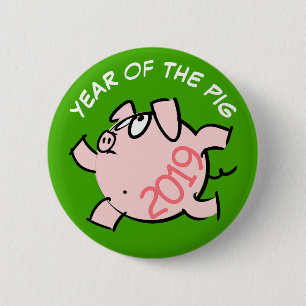 Funny 6 Cartoon Pig  Year 2019 Choose colour 6 Cm Round Badge