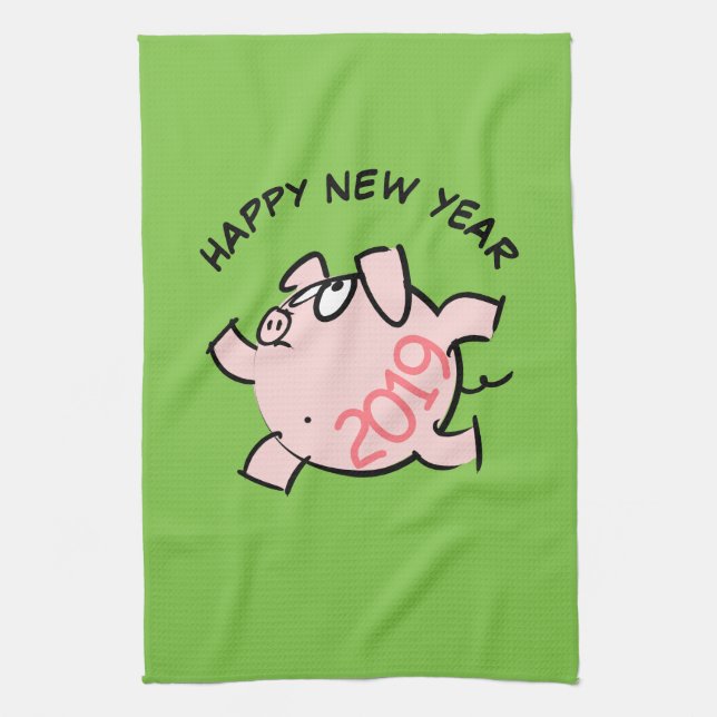 Funny 6 Cartoon Pig Year 2019 Kitchen Towel (Vertical)