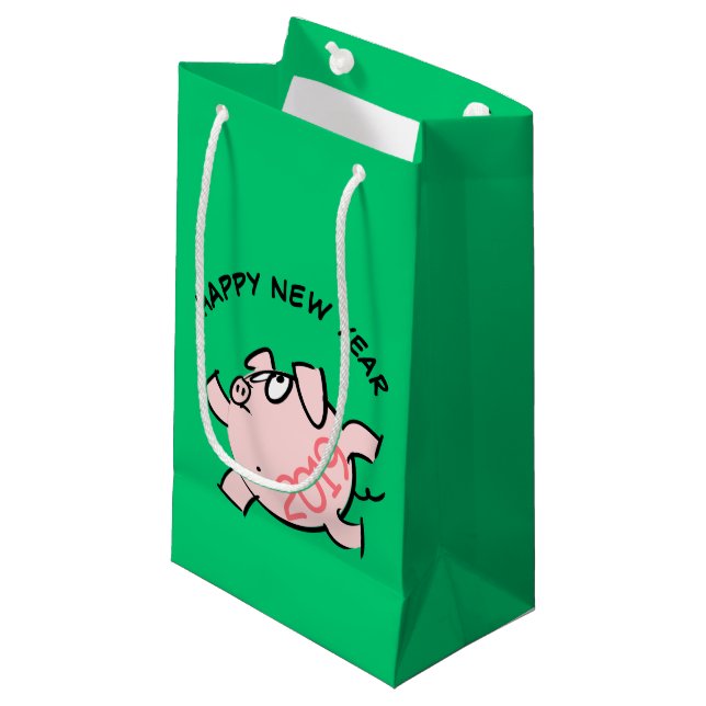 Funny 6 Cartoon Pig  Year 2019 Small Gift Bag (Front Angled)