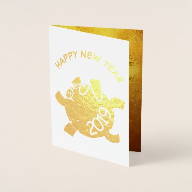 Funny 6 Cartoon Pig Year Zodiac Birthday Luxury GC Foil Card (Front)