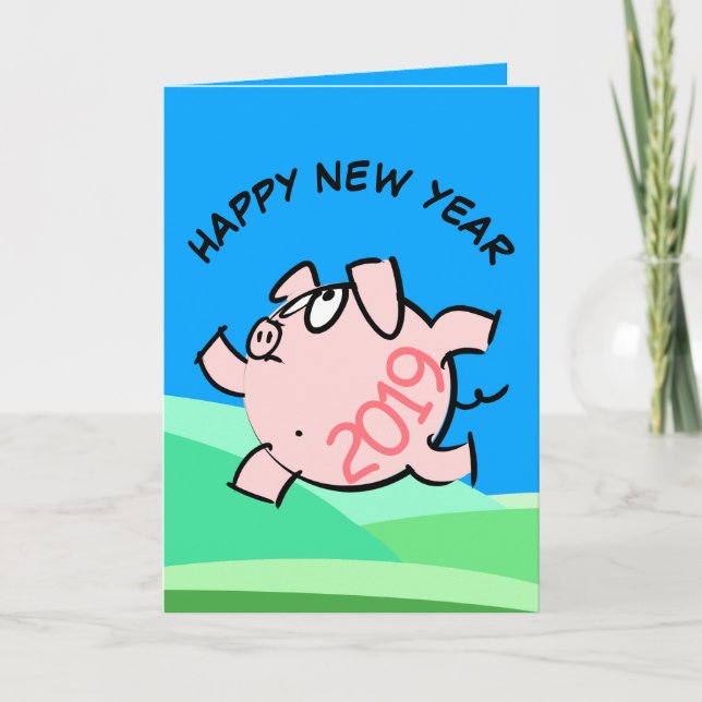 Funny 6b Cartoon Illustration Pig Year 2019 Card (Front)