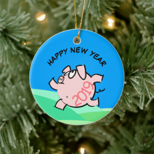 Funny 6b Cartoon Illustration Pig Year 2019 O Ceramic Ornament