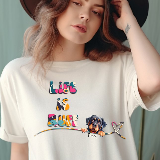 Funny 70's Colourful Retro Rottweiler Custom Name T-Shirt (Creator Uploaded)