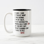 Funny 70th Birthday Hilarious Old Age Joke Custom Two-Tone Coffee Mug<br><div class="desc">Celebrate his 70th birthday with laughter! This funny coffee mug makes the perfect gift for men who embrace aging with humour. Featuring the hilarious quote: "I came. I saw. I forgot what I was doing. I went back. I got distracted. When did I turn 70?! Is this my cup? What's...</div>