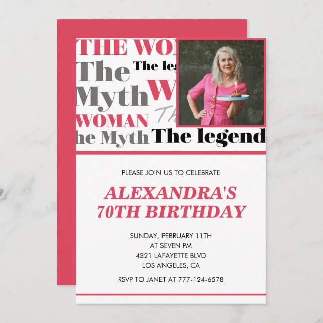 Funny 70th birthday invitation Photo Myth Legend (Front/Back)