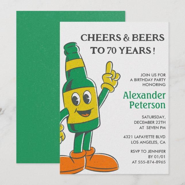 Funny 70th birthday invitations Beer Vintage Men (Front/Back)