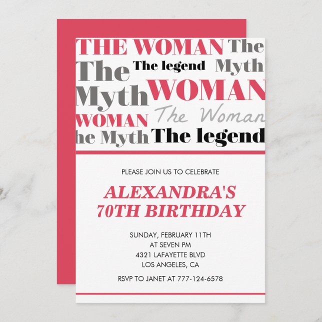  Funny 70th birthday invitations her Myth Legend (Front/Back)
