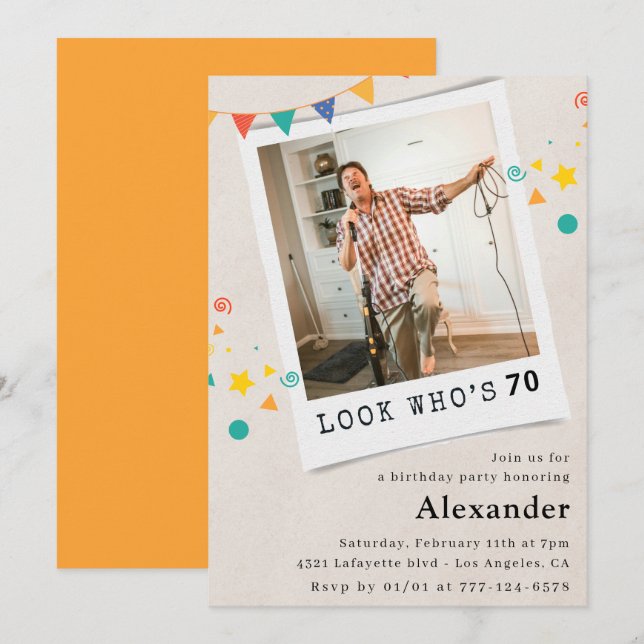 Funny 70th birthday invitations Men Fun Photo (Front/Back)