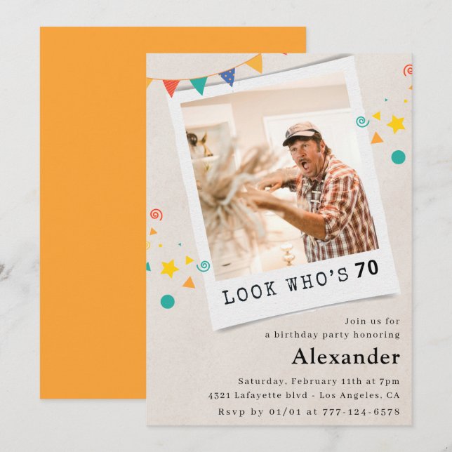 Funny 70th birthday invitations Men Fun Photo (Front/Back)