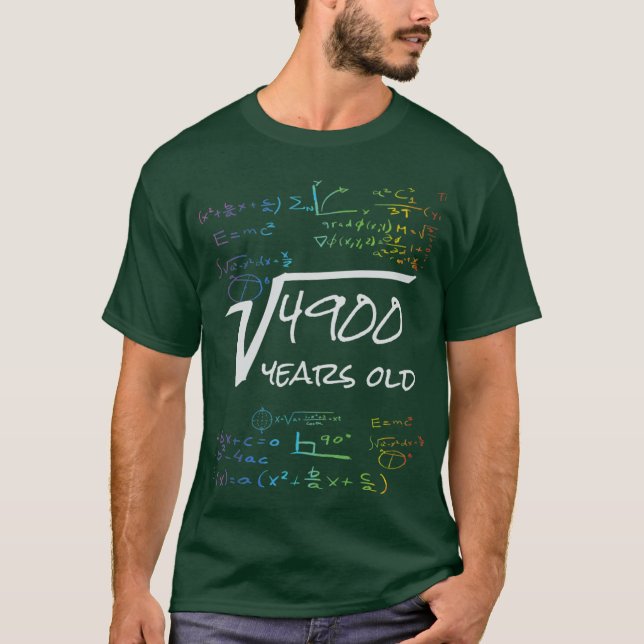 Funny 70th Birthday Math Design Square Root of 490 T-Shirt (Front)