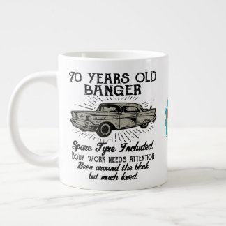 Funny 70th Birthday Retro Car Banger Add Name Date Large Coffee Mug