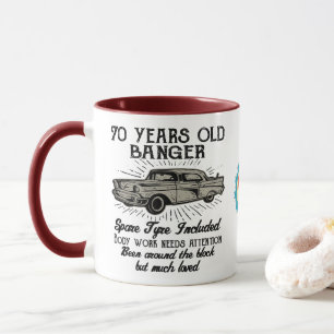 Funny 70th Birthday Retro Car Banger Add Name Date Mug