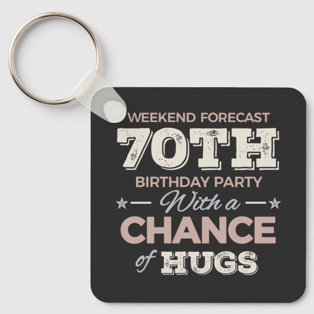Funny 70th birthday sayings key ring (Front)
