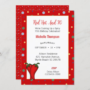 Funny 70th Red Hot Pepper Birthday Party   Invitation