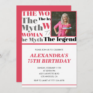 Funny 75th birthday invitation Photo Myth Legend