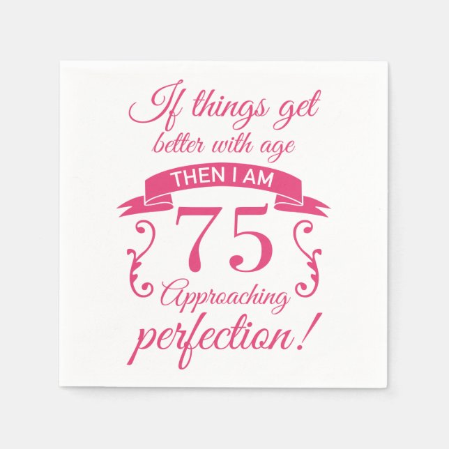 Funny 75th Birthday 'Perfection' Napkin (Front)