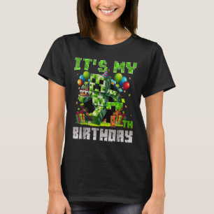 Funny 7 Year Old 7th Birthday Pixel Art Gamer Boys T-Shirt