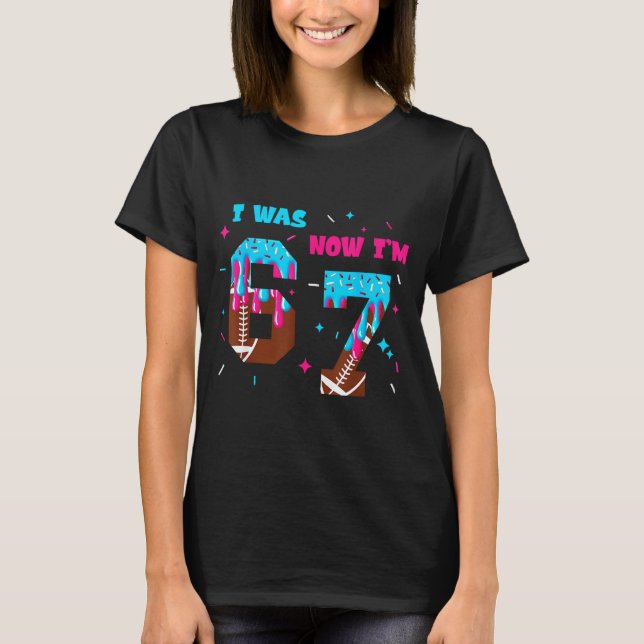 Funny 7 Year Old Birthday Football Ice Cream Drip  T-Shirt (Front)