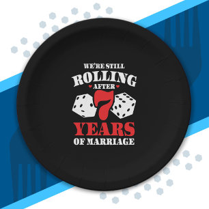 Funny 7th Anniversary Couples Married 7 Years Paper Plate