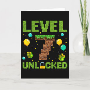 Funny 7th Birthday Boy Gamer Level 7 Unlocked Pixe Card