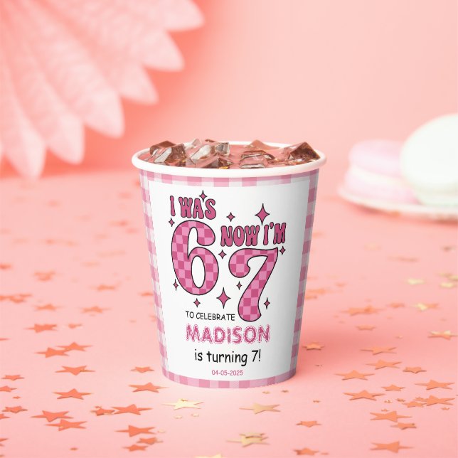 Funny 7th Birthday | “I Was 6, Now 7” Party Paper Cups (Insitu)
