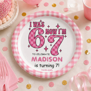 Funny 7th Birthday “I Was 6, Now 7” Party Paper Plate