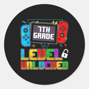 Funny 7th Grade Level Unlocked Gamers Ck To School Classic Round Sticker