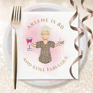 Funny 80 and Fabulous Cartoon Pink 80th Birthday Napkin