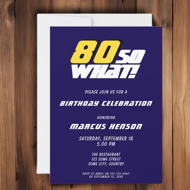 Funny 80 so what Quote Blue 80th Birthday  Invitation (Creator Uploaded)