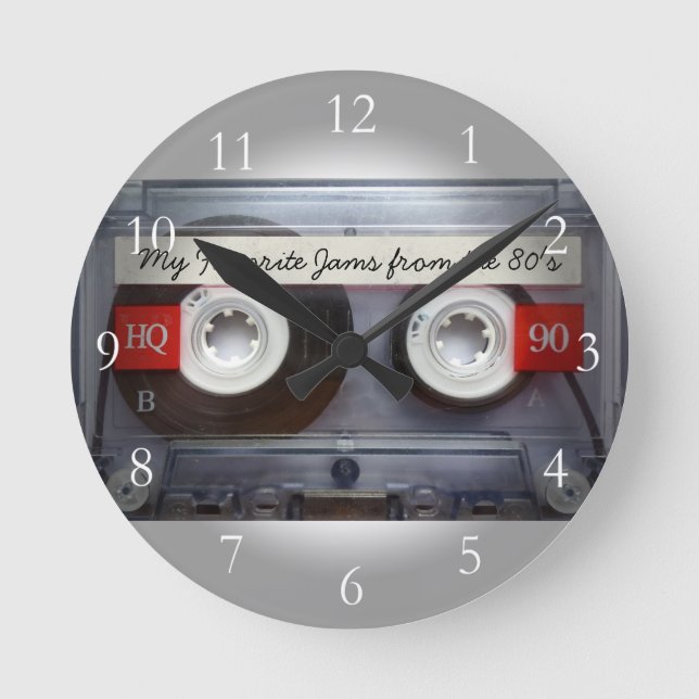 Funny 80's Cassette Tape, Personalised Round Clock (Front)