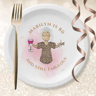 Funny 80th Birthday Pink Ethnic 80 and Fabulous Paper Plate