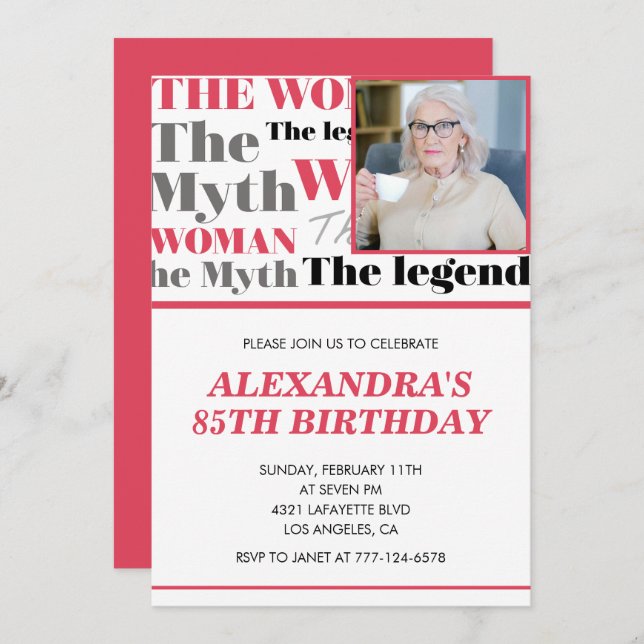 Funny 85th birthday invitation Photo Myth Legend (Front/Back)