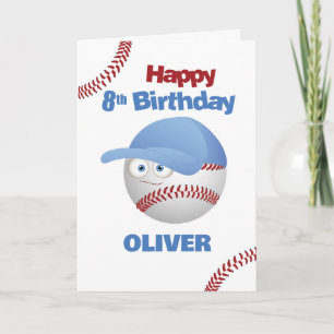 Funny 8th Birthday Baseball Theme Card
