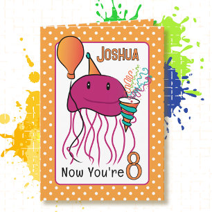 Funny 8th Birthday Sea Animal Cartoon Jellyfish  Card