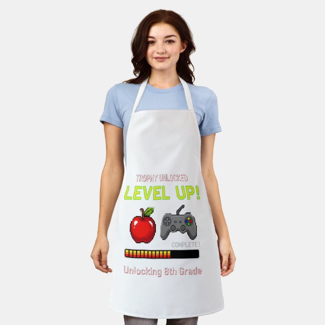Funny 8th Grade Level Up Gamer | Trophy Unlocked  Apron (Worn)