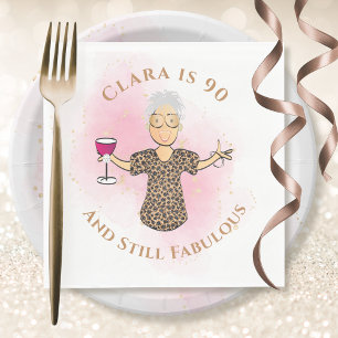 Funny 90 and Fabulous Gold Pink Fun 90th Birthday Napkin