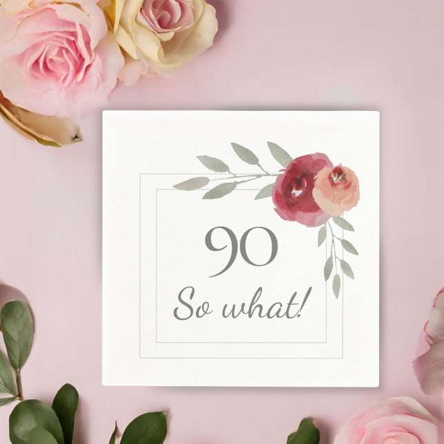 Funny 90 So What Watercolor 90th Birthday Party Napkin (Creator Uploaded)