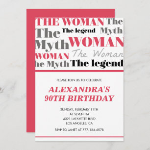 Funny 90th birthday invitations her Myth Legend