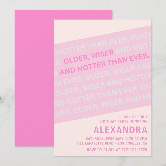 Funny 90th birthday invitations Older Wiser Hotter (Front/Back)