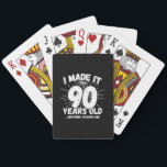 Funny 90th Birthday Quote Sarcastic 90 Year Old Playing Cards<br><div class="desc">This funny 90th birthday design makes a great sarcastic humour joke or novelty gag gift for a 90 year old birthday theme or surprise 90th birthday party! Features "I Made it to 90 Years Old... Nothing Scares Me" funny 90th birthday meme that will get lots of laughs from family, friends,...</div>