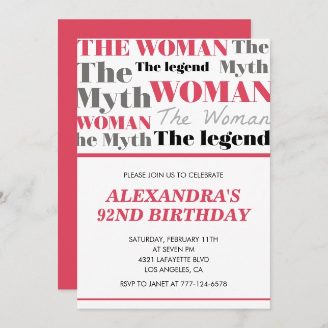  Funny 92nd birthday invitations the Myth Legend (Front/Back)