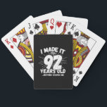 Funny 92nd Birthday Quote Sarcastic 92 Year Old Playing Cards<br><div class="desc">This funny 92nd birthday design makes a great sarcastic humour joke or novelty gag gift for a 92 year old birthday theme or surprise 92nd birthday party! Features "I Made it to 92 Years Old... Nothing Scares Me" funny 92nd birthday meme that will get lots of laughs from family, friends,...</div>