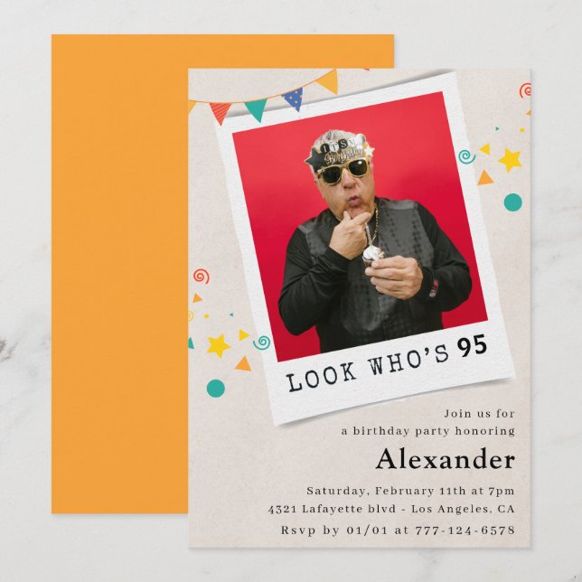 Funny 95th birthday invitations Men Fun Photo (Front/Back)
