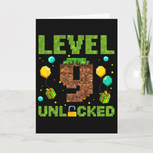 Funny 9th Birthday Boy Gamer Level 9 Unlocked Pixe Card