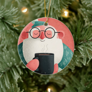Funny A Cheerful Man With Glasses Happy Holiday  Ceramic Ornament