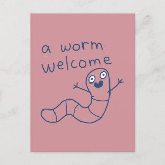 Funny A Worm Welcome Cute Punny Earthworm Doodle Postcard