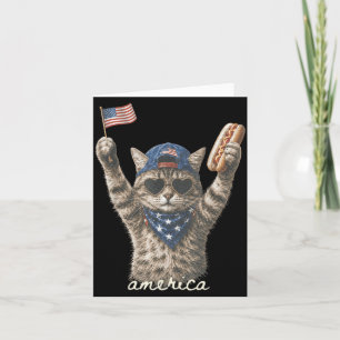 Funny Aamerica Cat Hotdog 4th Of July Flag Card