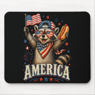 Funny Aamerica Racoon Patriotic Hotdog Usa 4th Of Mouse Pad