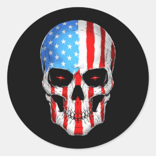 Funny Aamerican Flag Skull 4th Of July Usa Men Classic Round Sticker
