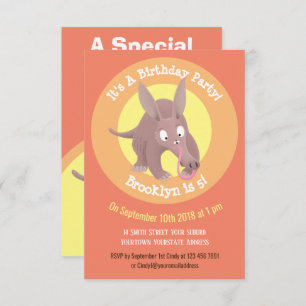 Funny aardvark cartoon personalised invitation